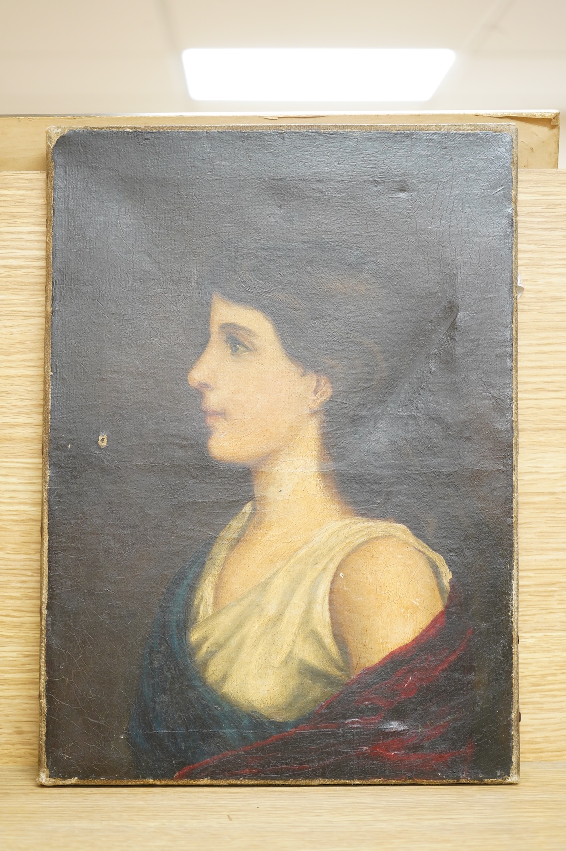 A. Deardell (19th. C), Portrait of a lady in profile, signed and dated 1872, oil on canvas, unframed, 36 x 26cm